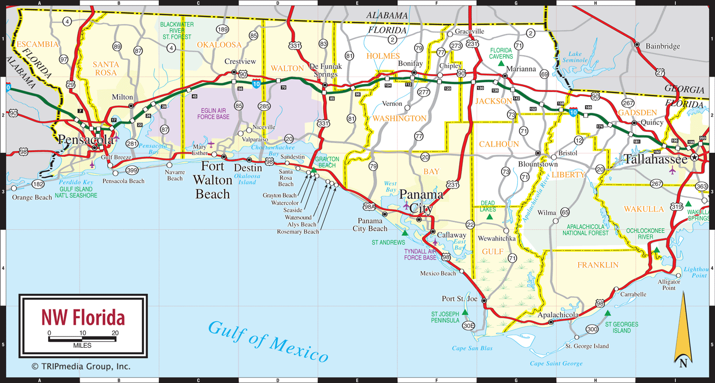 Map Of Florida Panhandle Area Florida Panhandle Road Map