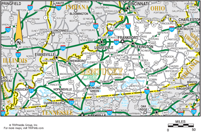 Road Map Of Kentucky – Map Of The Usa With State Names