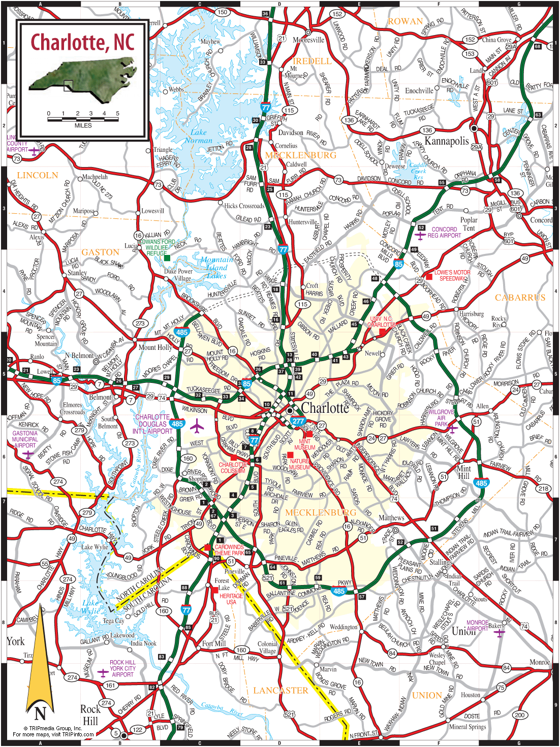Printable Map Of Charlotte Nc